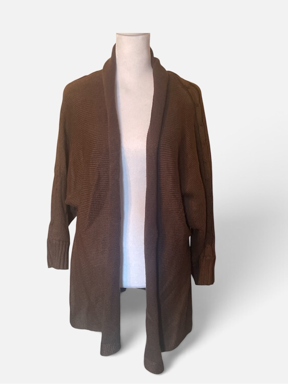 Kim Rogers Open-Front Brown Knit Cardigan